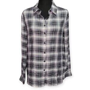 NWT Romeo & Juliet Couture Plaid Button Up Shirt Women’s M Black White